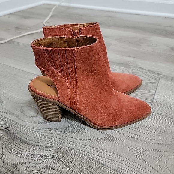 Lucky Brand Womens Rust Orange Suede Leather Heel Sandals Size 37.5/Us 7 M EUC - Picture 3 of 8